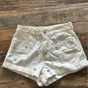 PacSun White Floral Embroidered Women Shorts